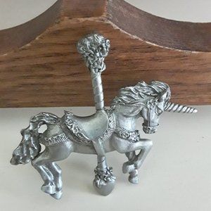 Vintage SPOON Pewter Carousel Unicorn Pin - UNISEX
